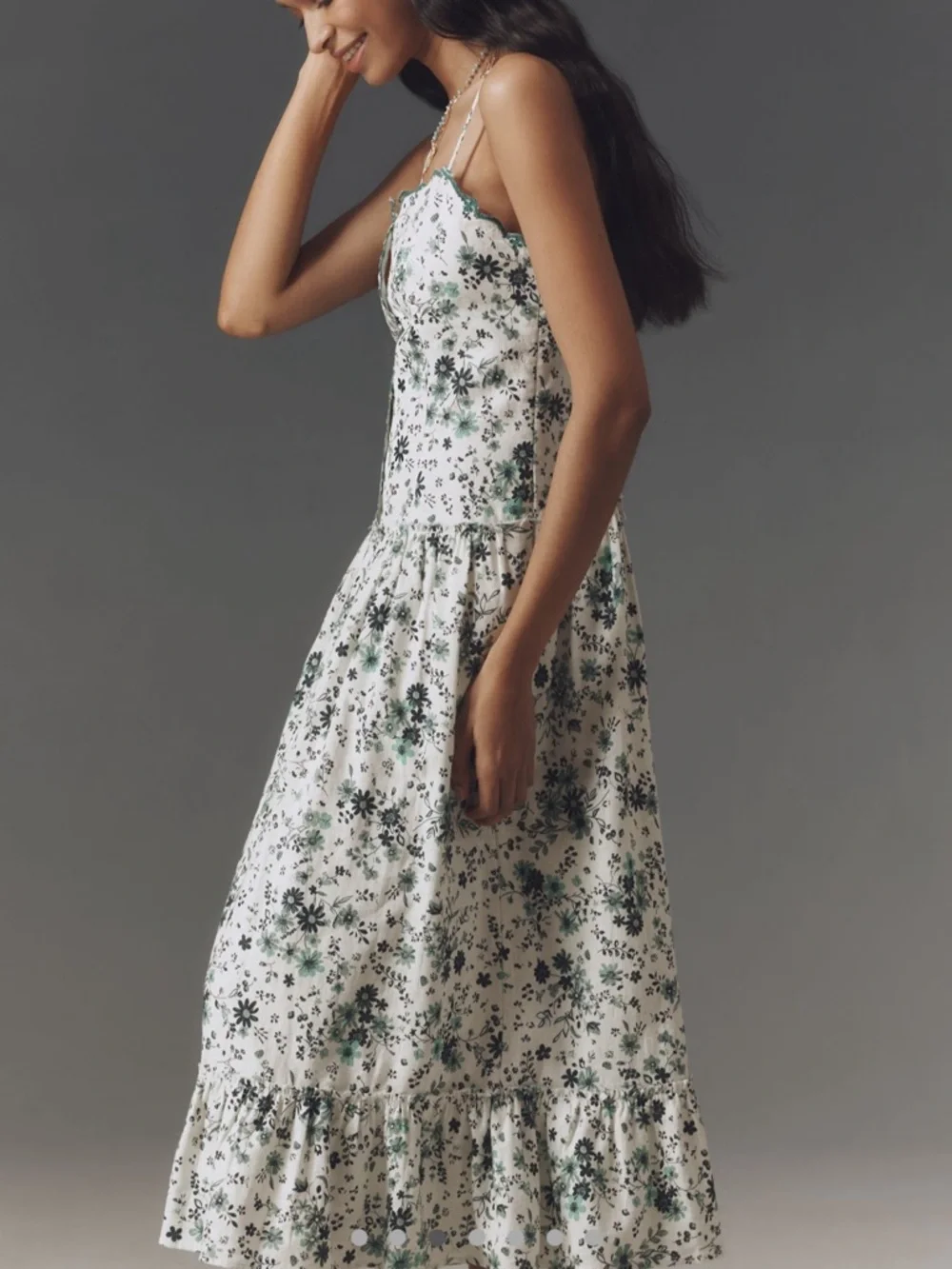 NWT Anthropologie Drop-waist Spaghetti Strap Midi Dress in White & Green - Picture 3 of 7